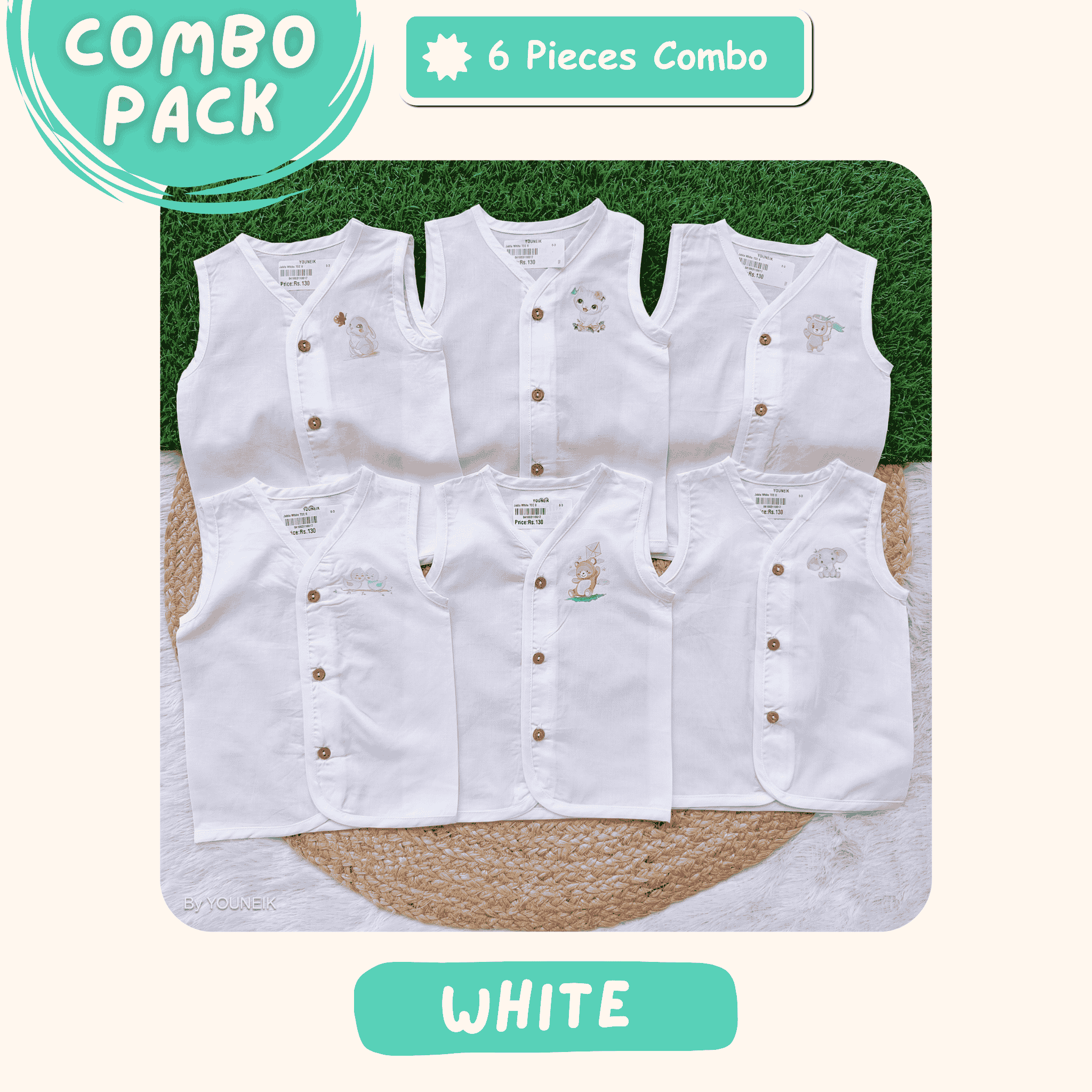 Organic Cotton Jabla | 6 Pieces | White
