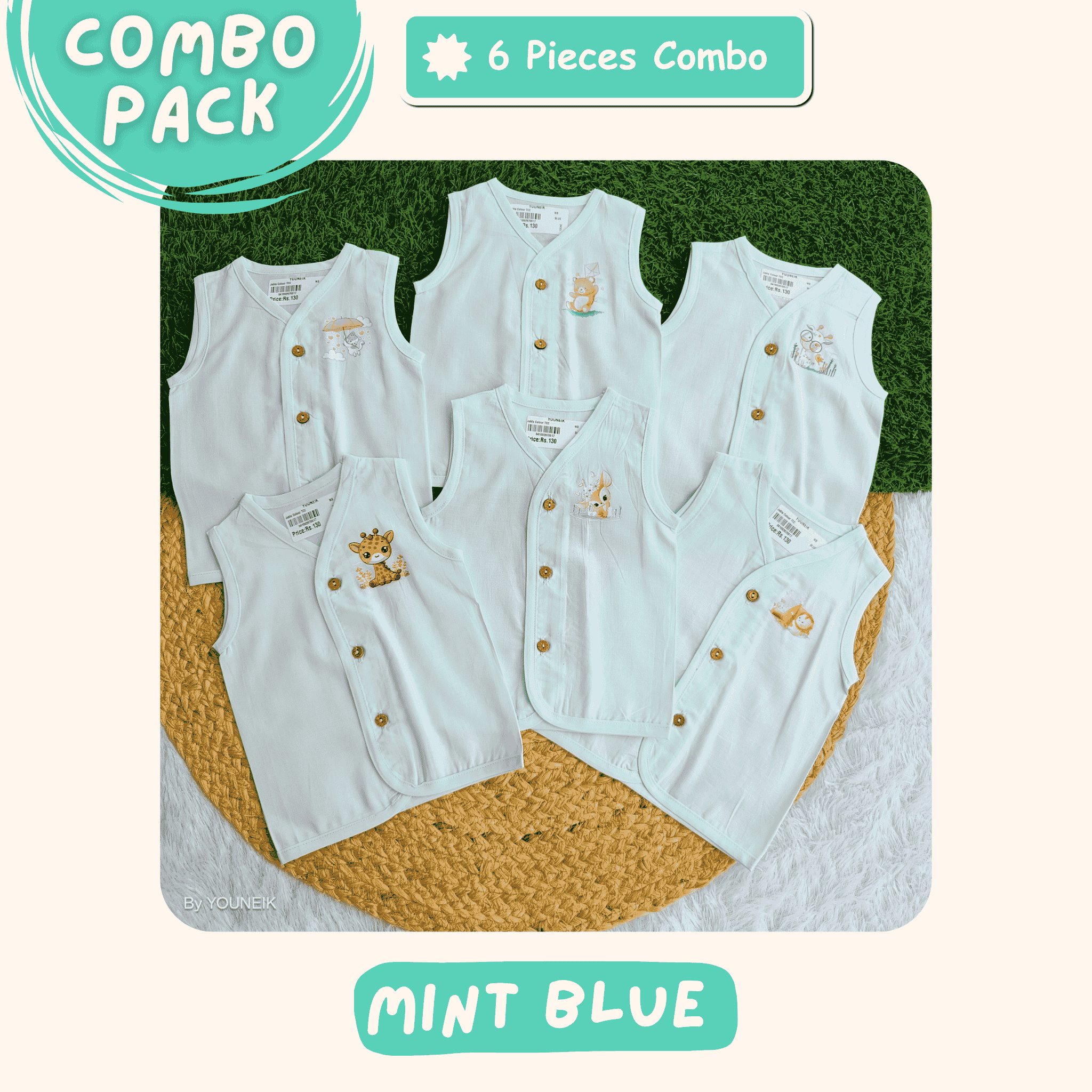 Organic Cotton Jabla | 6 Pieces | Mint Blue Colour