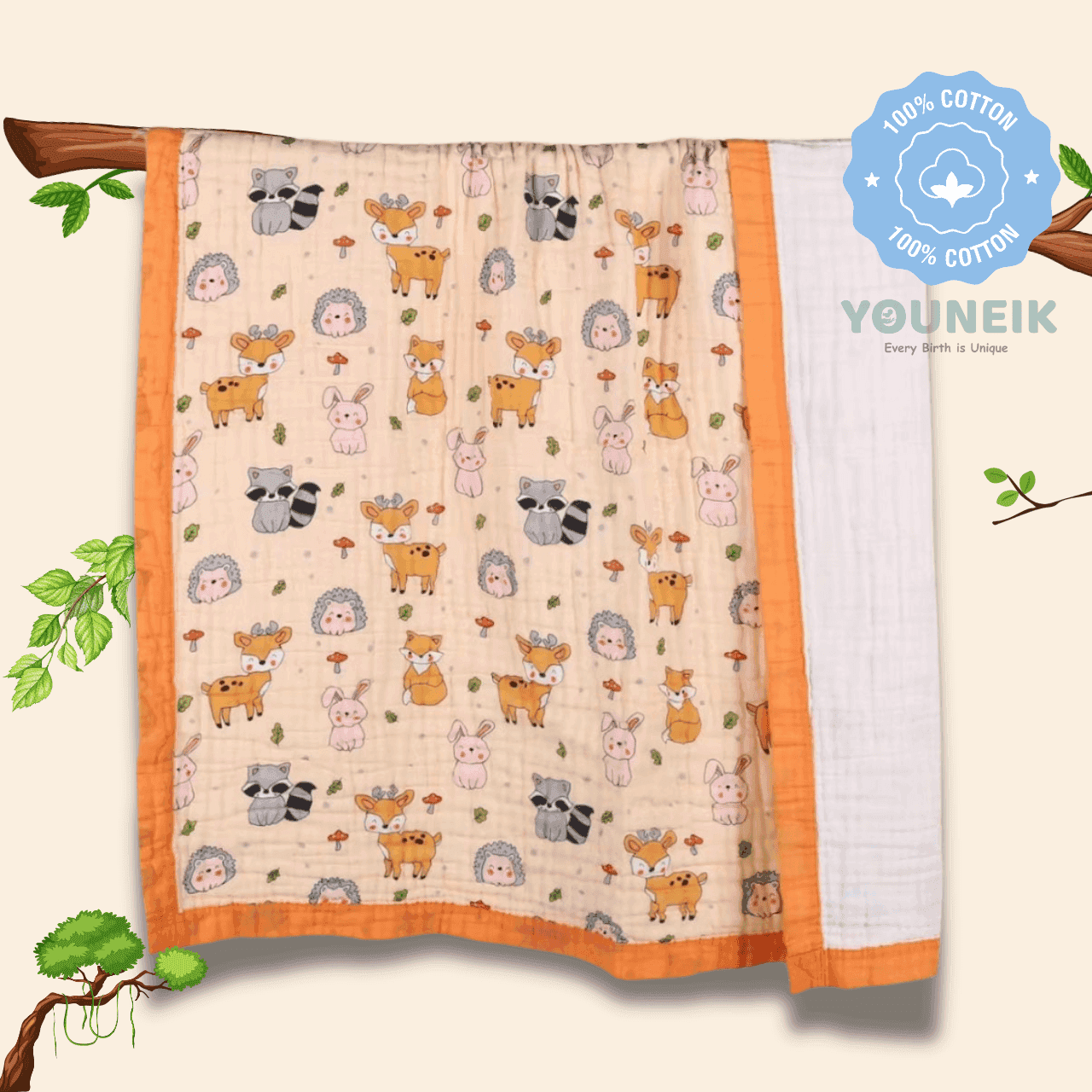 6Layer Muslin Blanket 105*105cm -Orange Deer
