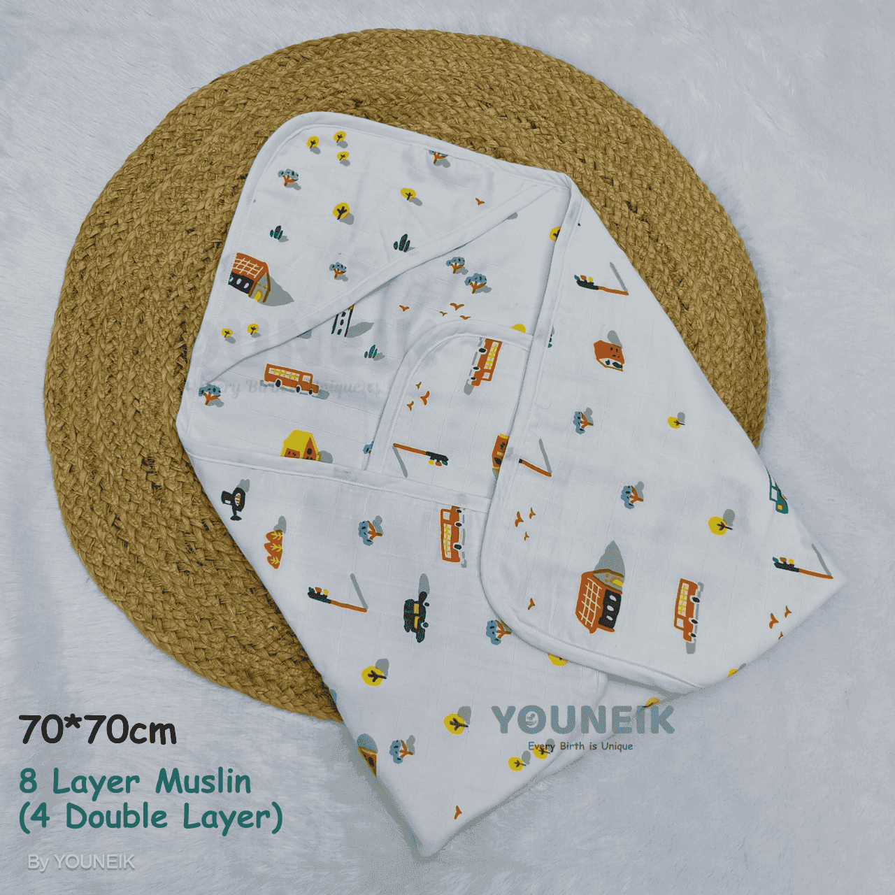 8 Layer Muslin Hooded Blanket- House 