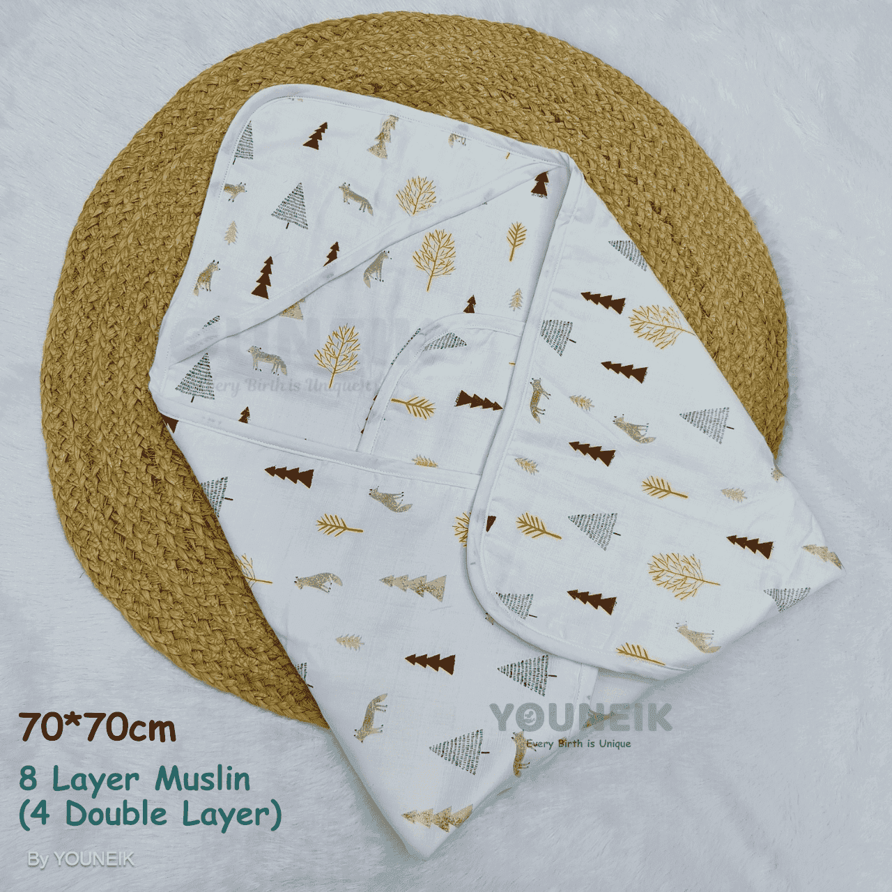 8 Layer Muslin Hooded Blanket- Forest