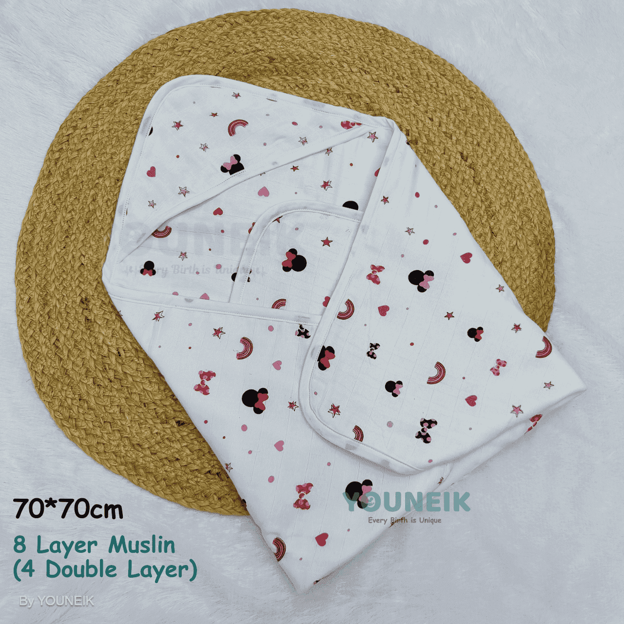 8 Layer Muslin Hooded Blanket- Mickey 