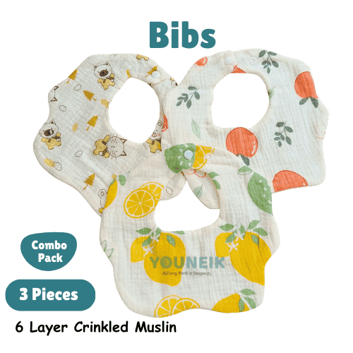 Baby Bibs | 3 Pieces | 6L Muslin Cotton 