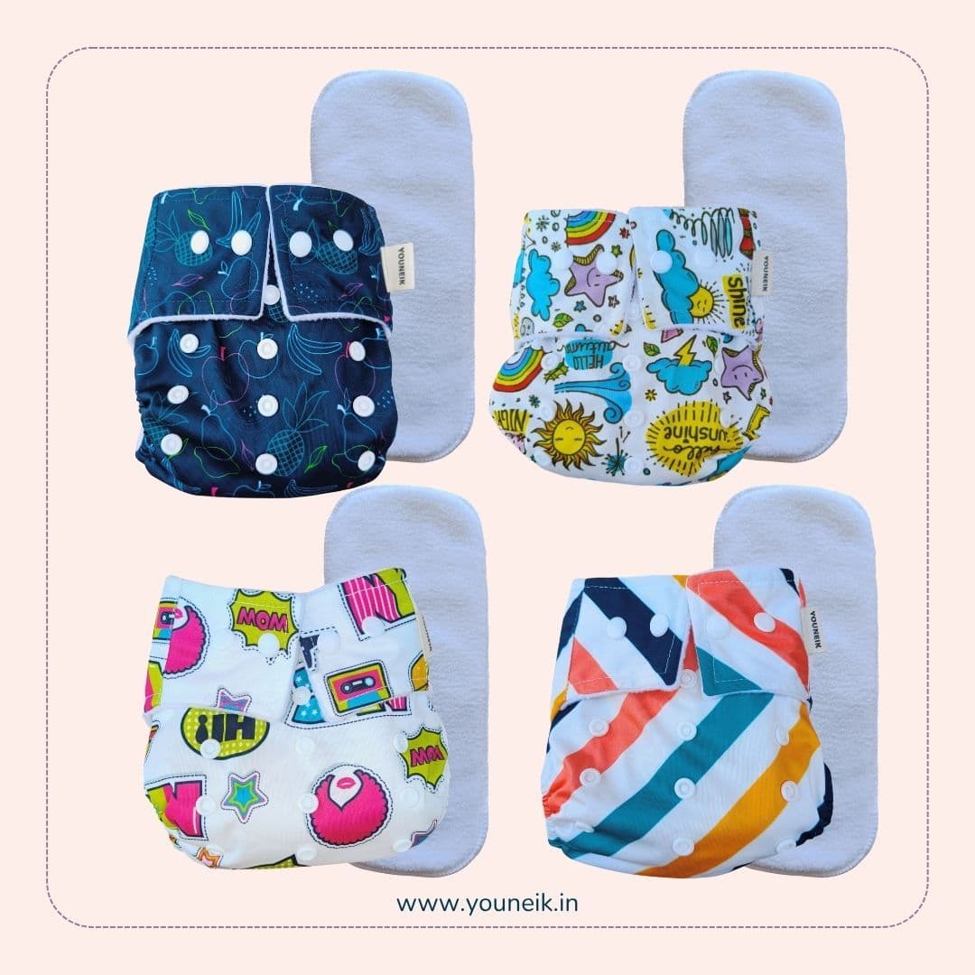 Reusable Cloth Diaper 3m-24m | Four Pieces | Stripes