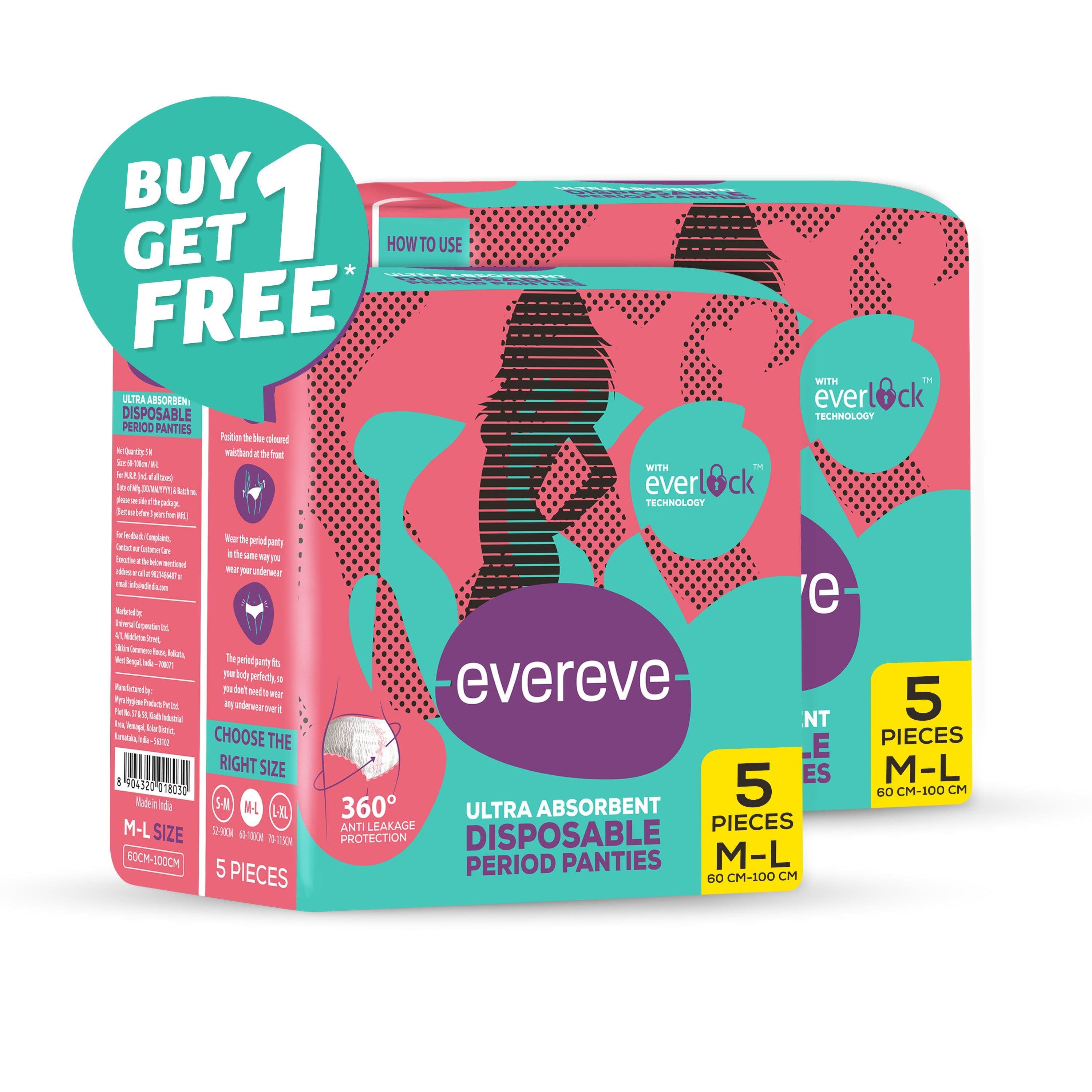 M-L | Evereve Heavy Flow Disposable Period Panty | 5p Pack(1+1 Offer)