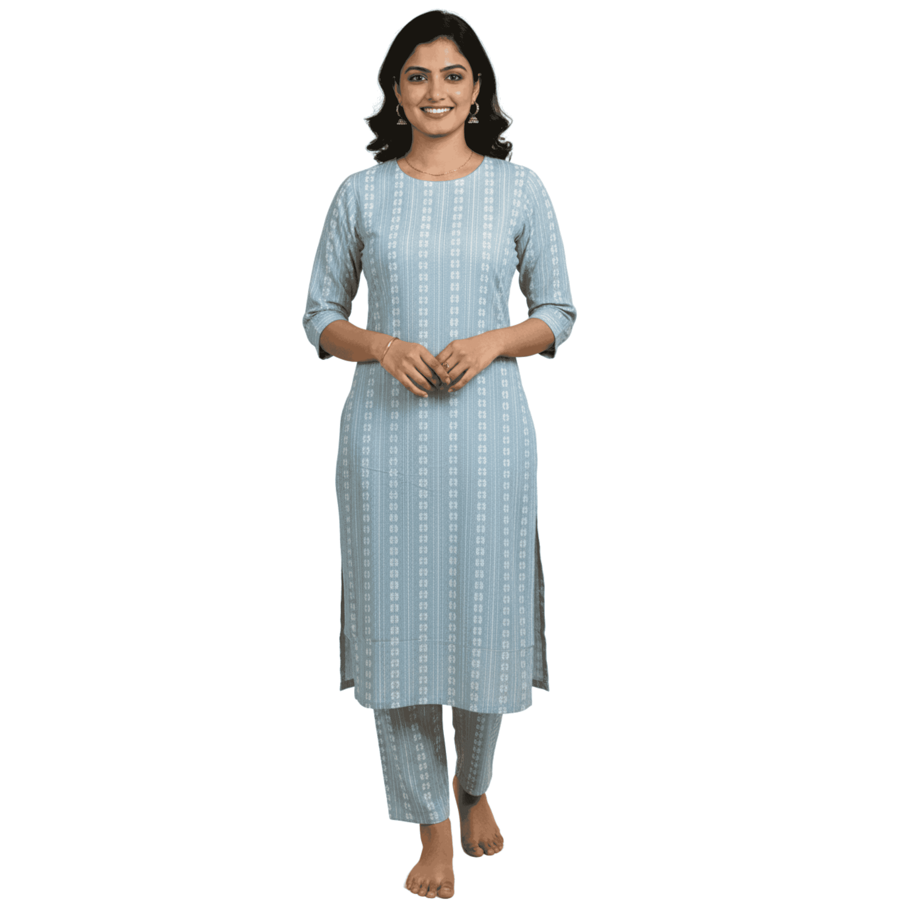 Feeding Co-ords - Blue White Kantha Cotton 