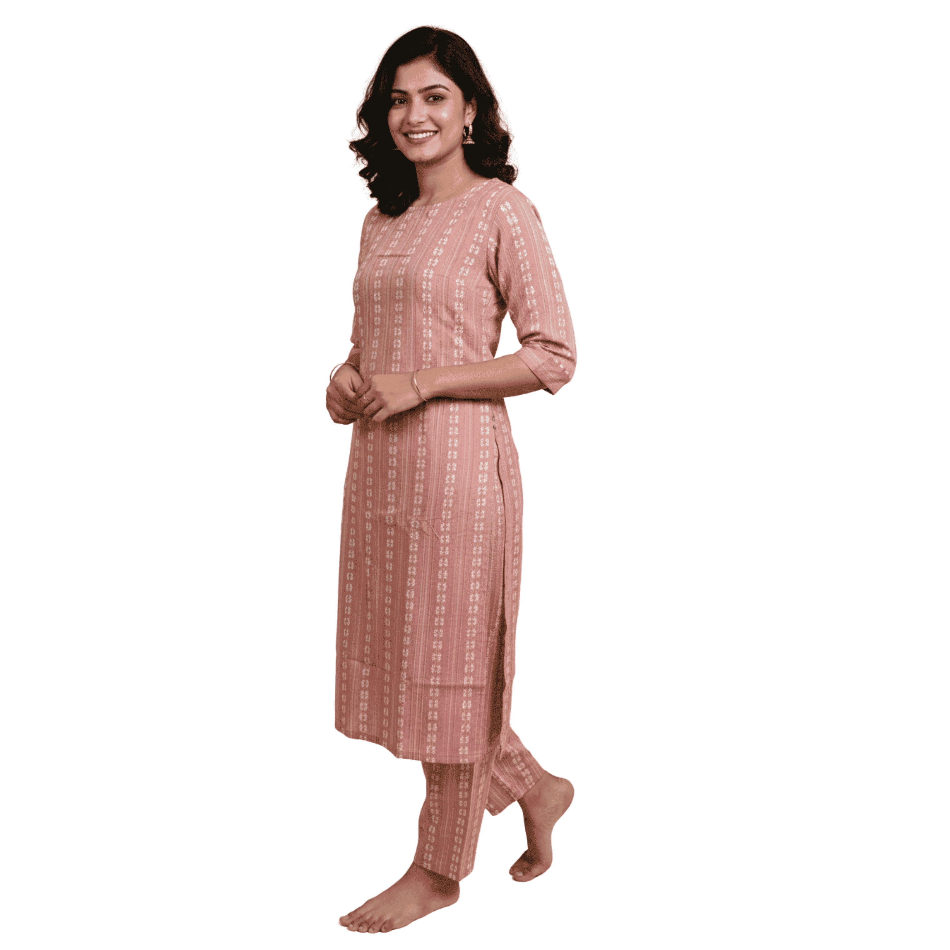 Feeding Co-ords - Peach White Kantha Cotton 
