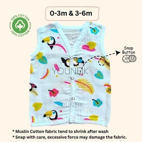 Muslin Cotton Jabla 0-3m | Snap Button | Macaw