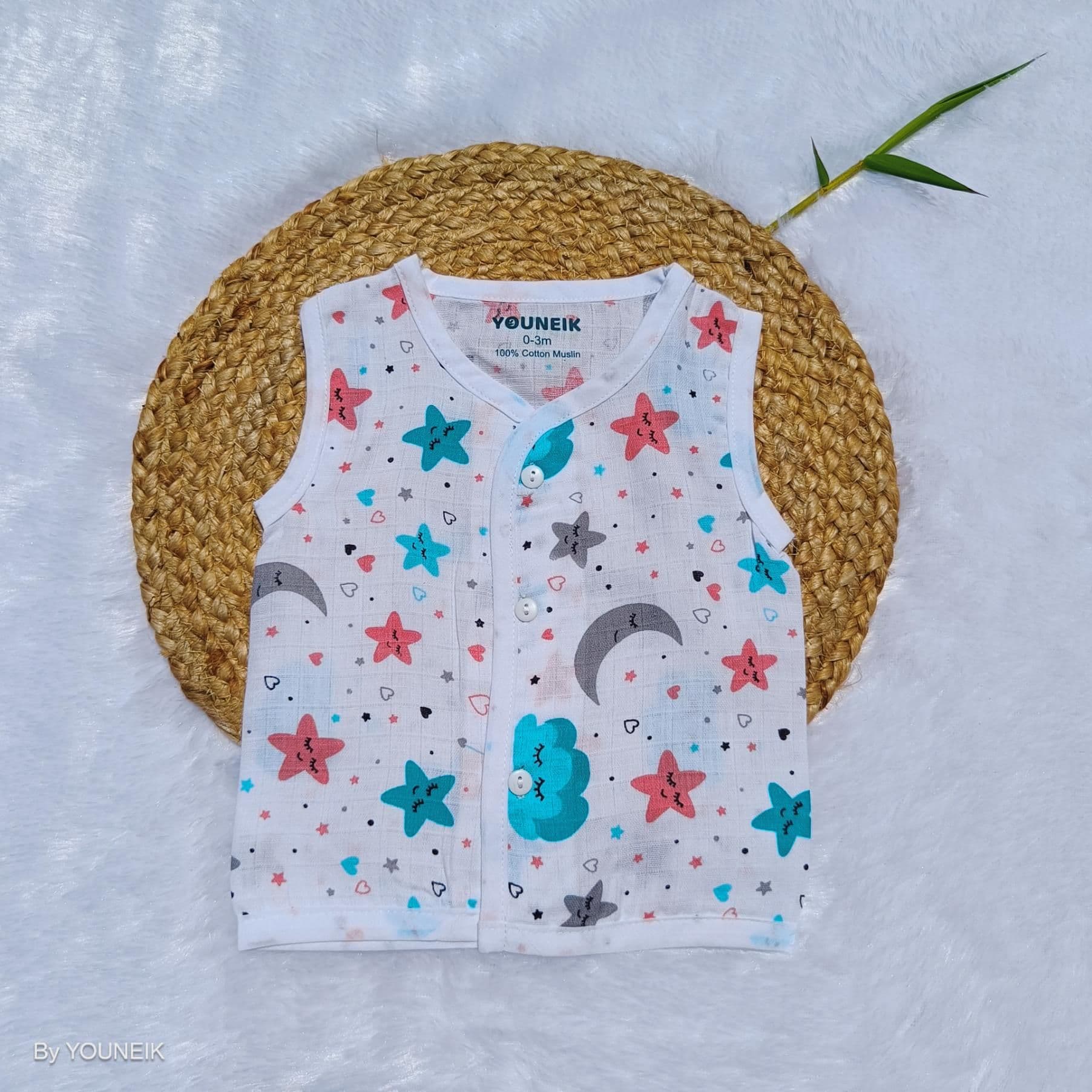 Muslin Jabla Button 0-12m | Stars