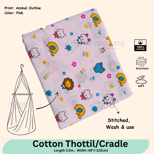 Cotton Thottil/Cradle | 3.5m | Pink Animal Outline