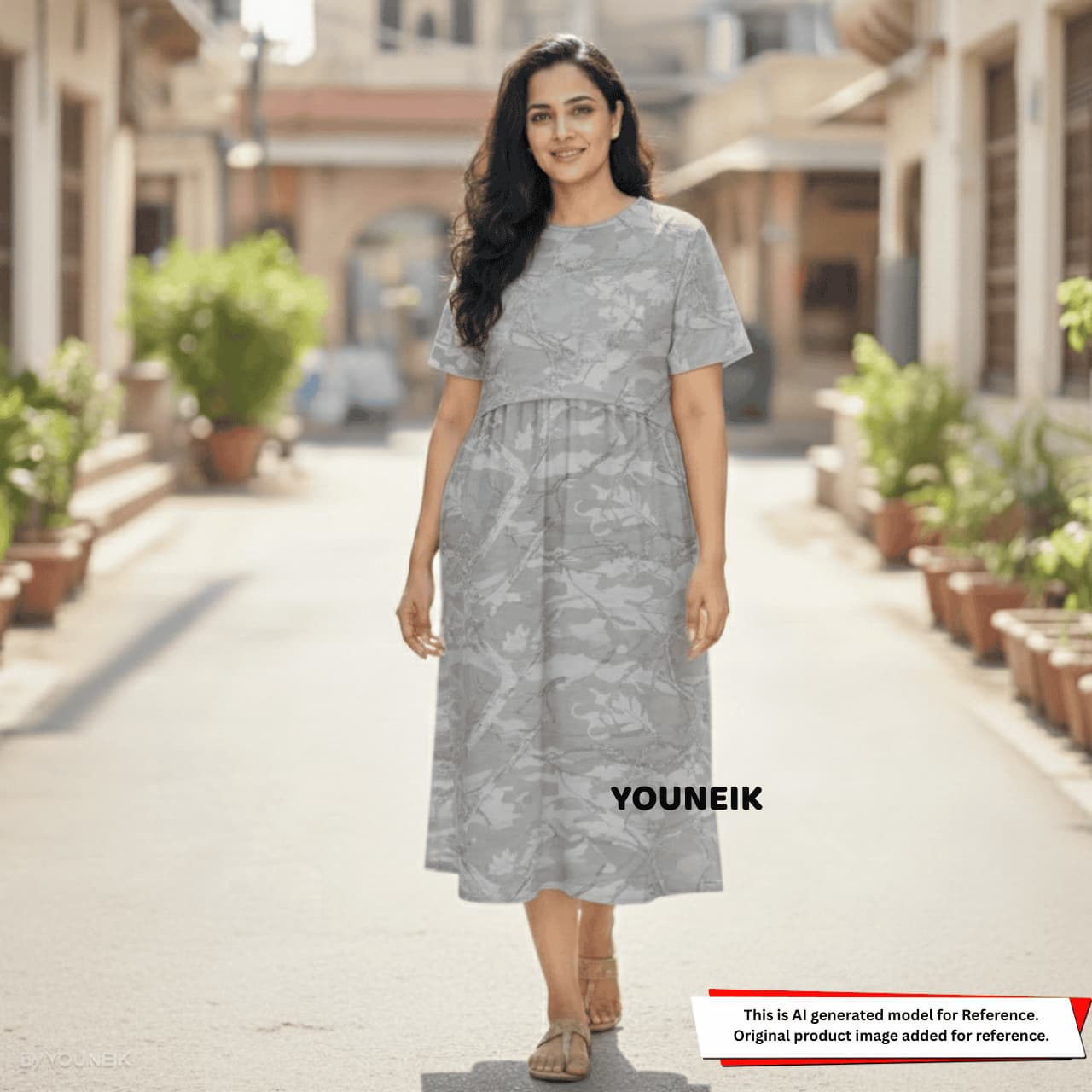 Zipless Feeding Gown - Lt Grey Oak Leaves ZG009 