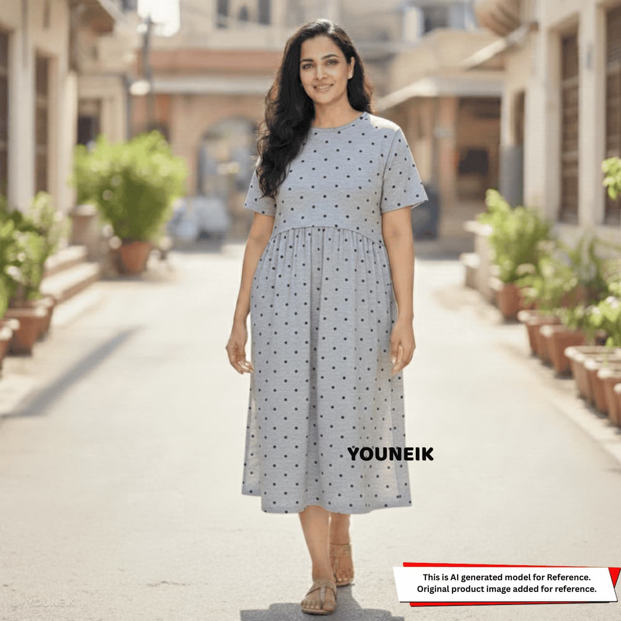 Zipless Feeding Gown - Grey Blue Dots ZG010