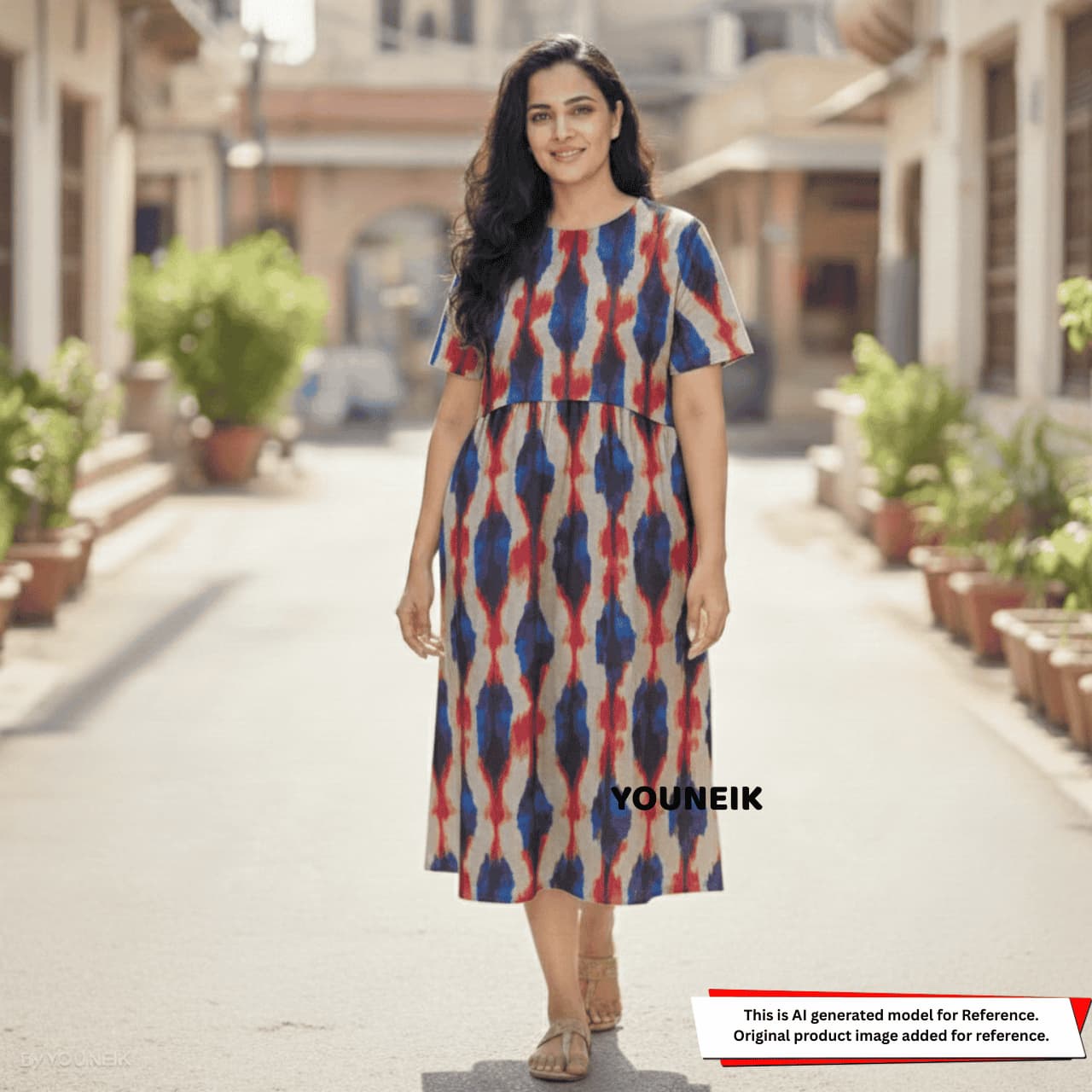Zipless Feeding Gown - Blue Red ZG004