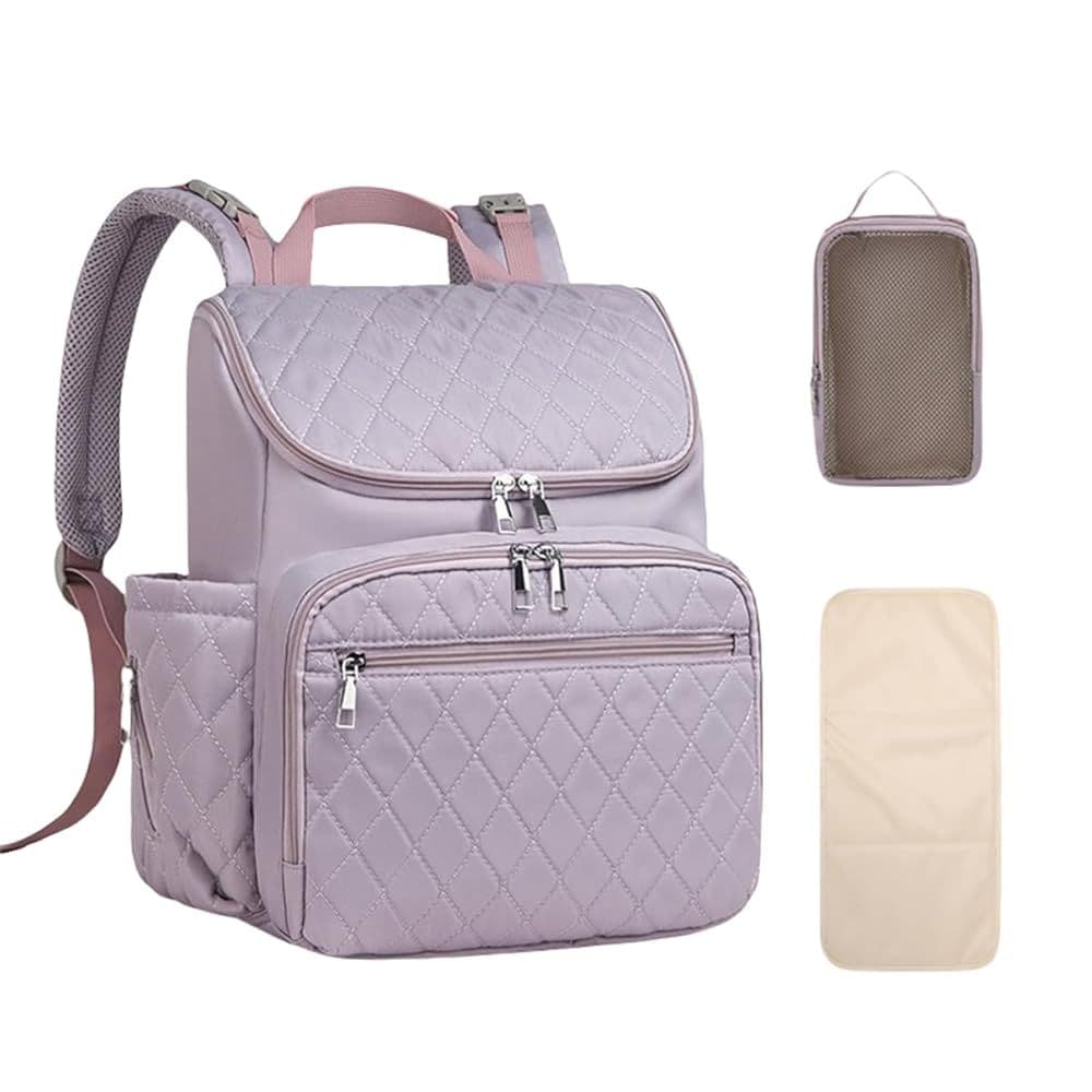 Purple MiniSuper Diaper Bag with Changing Mat & Pouch 