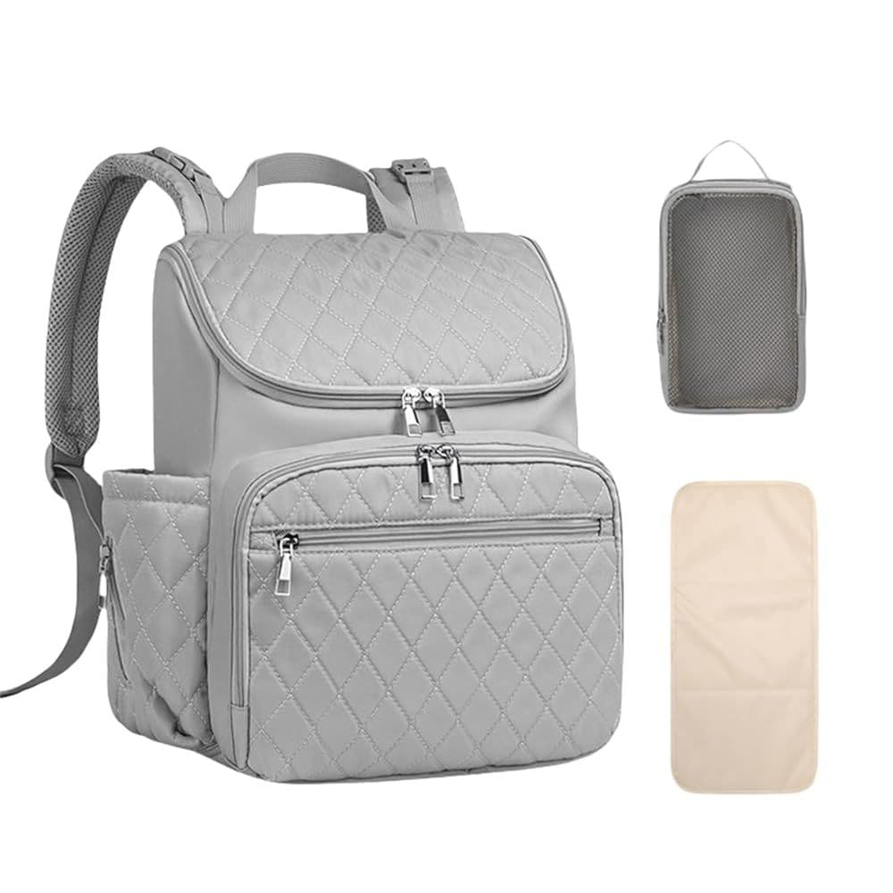 Grey MiniSuper Diaper Bag with Changing Mat & Pouch 