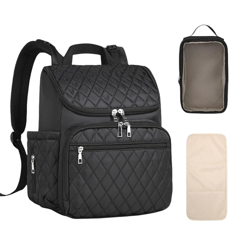 Black MiniSuper Diaper Bag with Changing Mat & Pouch 