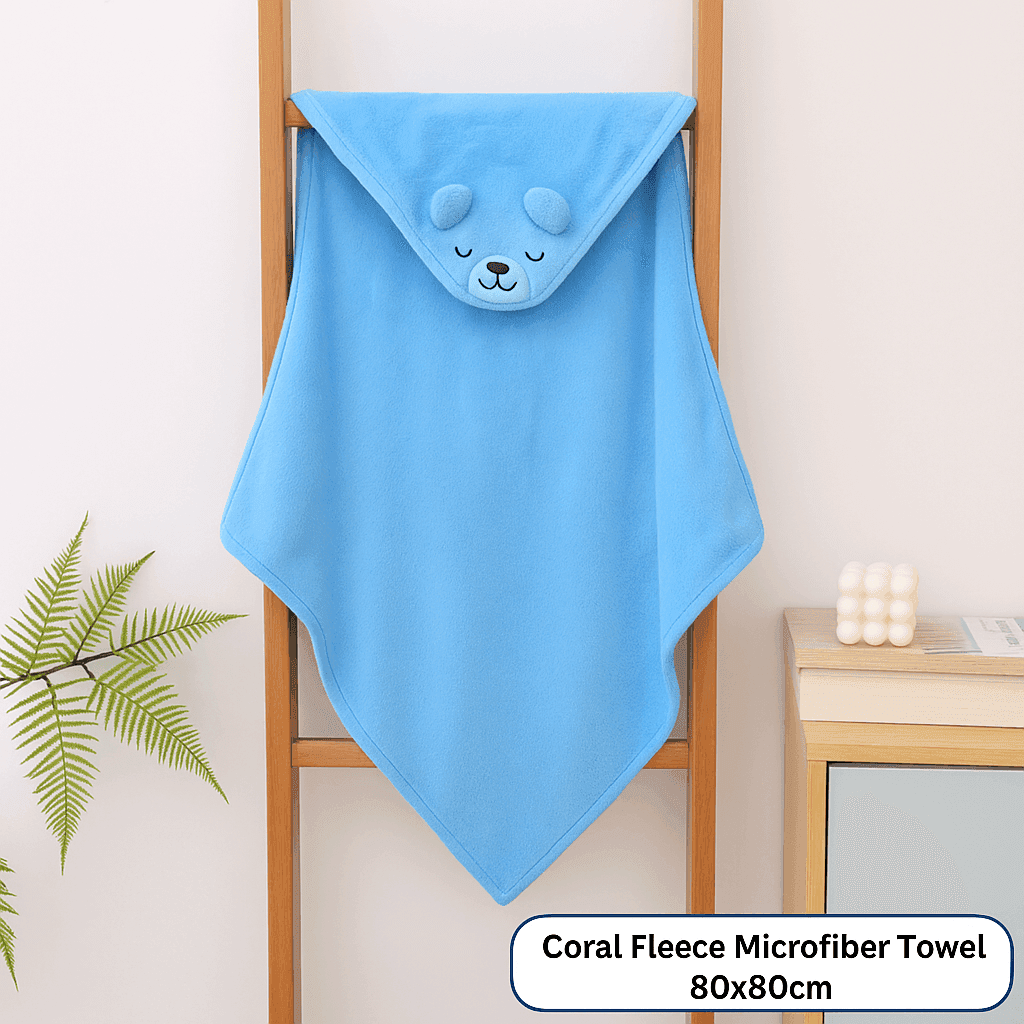 Coral Fleece Microfiber Hooded Towel 80*80cm- Blue