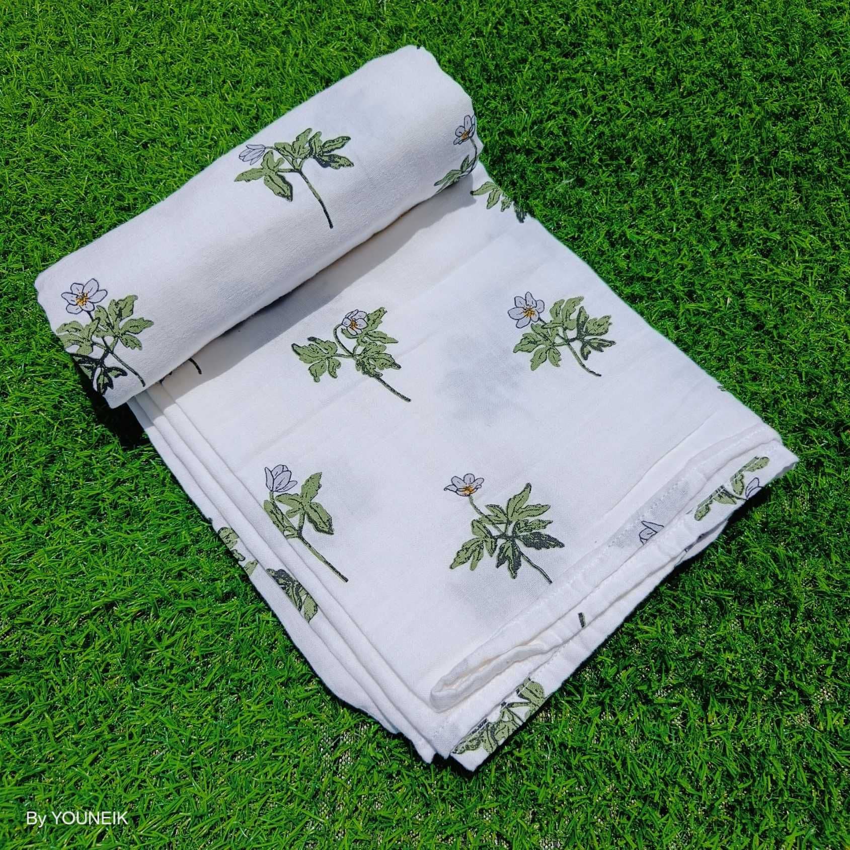 Soft Muslin Swaddle 120*120 : Green Flower 