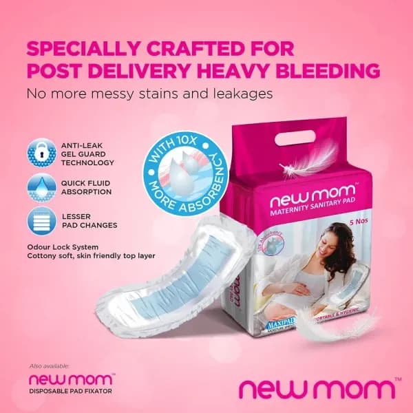 NewMom Maternity  Maxi Sanitary Pads| 5 Pieces | Free Size