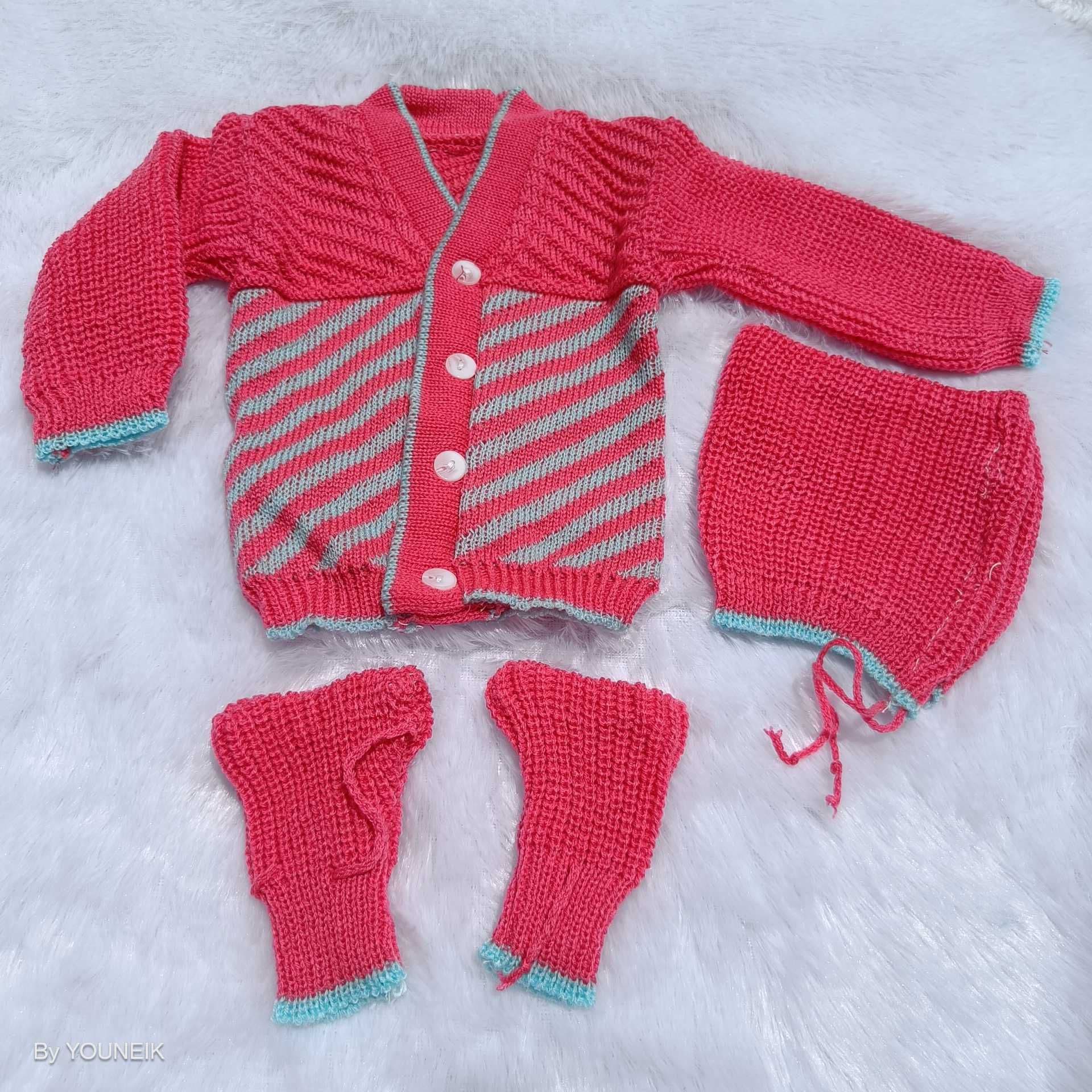 0-3m Woolen Sweater - Rani Pink| Blue Cross line