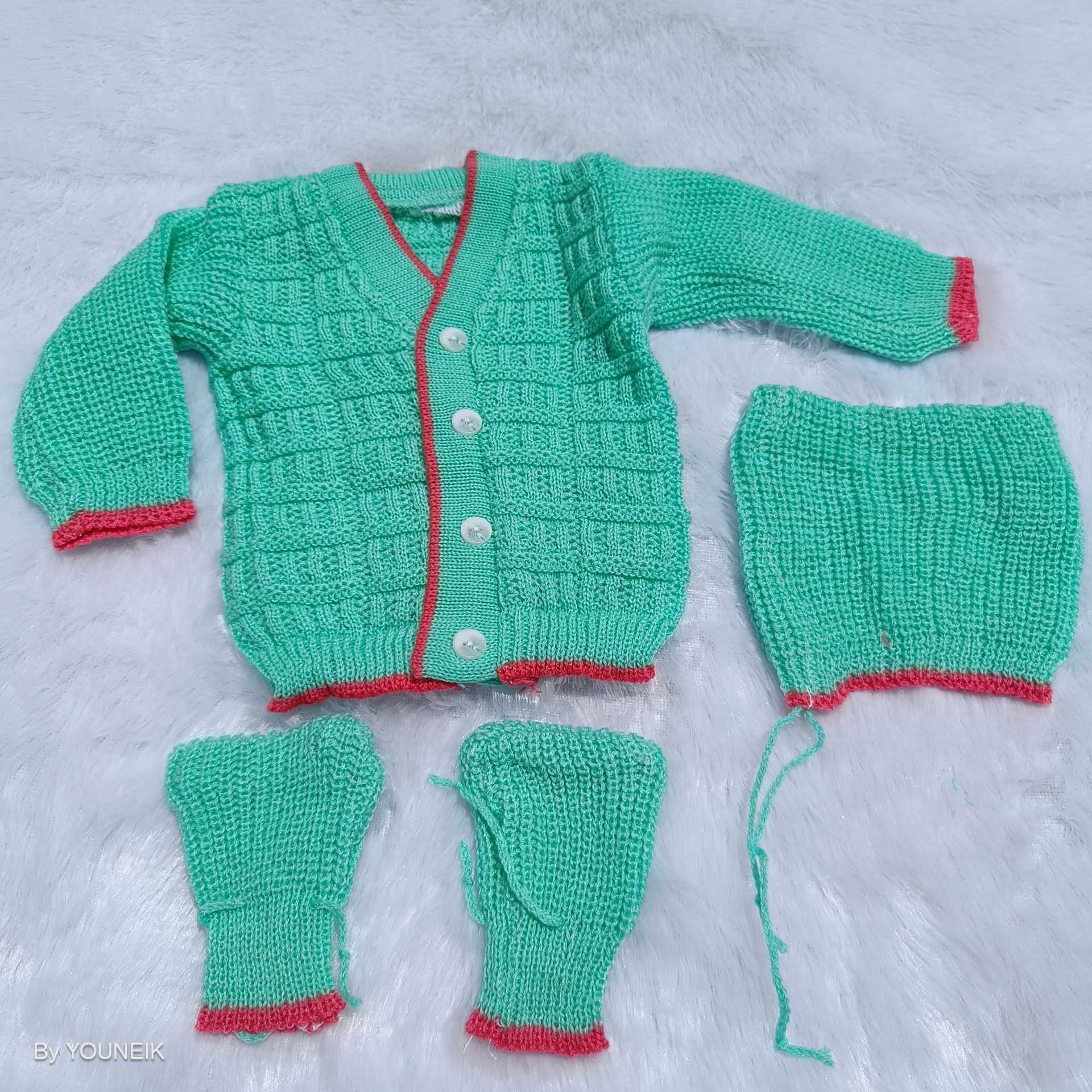 0-3m Woolen Sweater - Teal Green | Rani Pink Border
