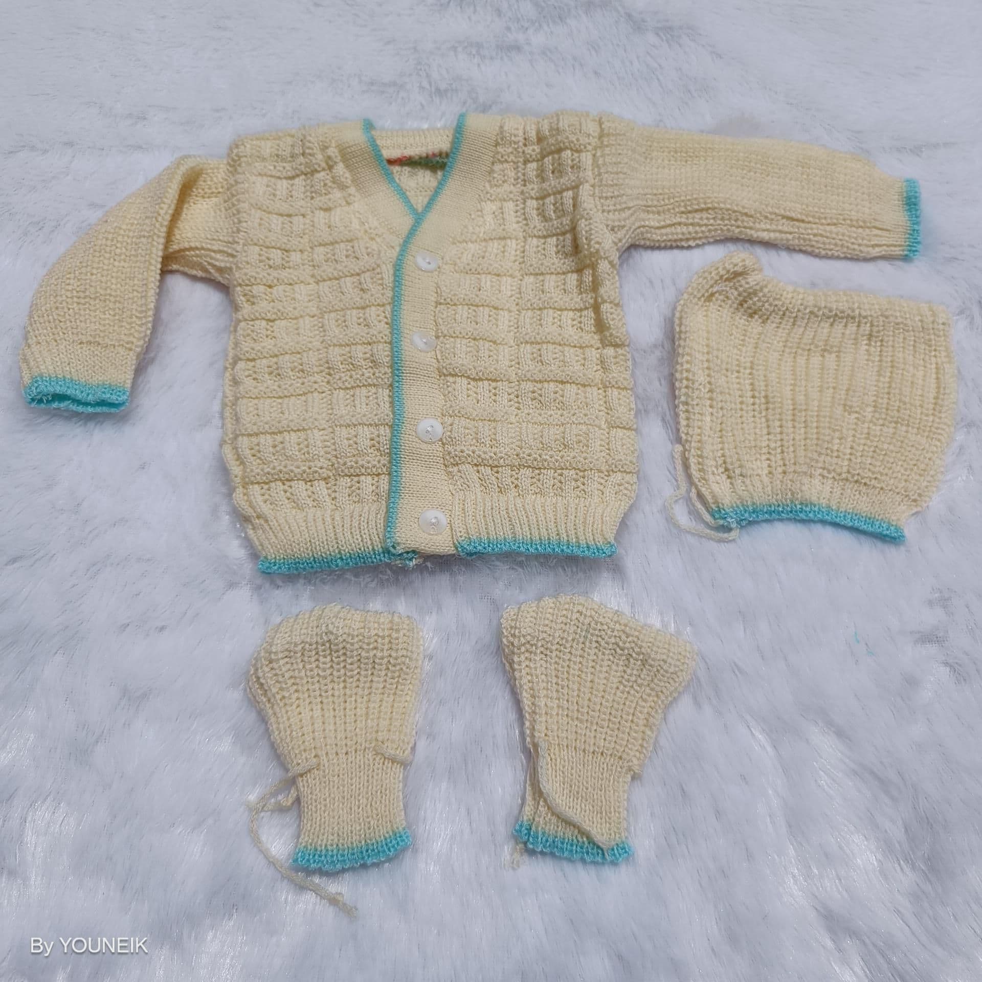 0-3m Woolen Sweater - White | Blue Border