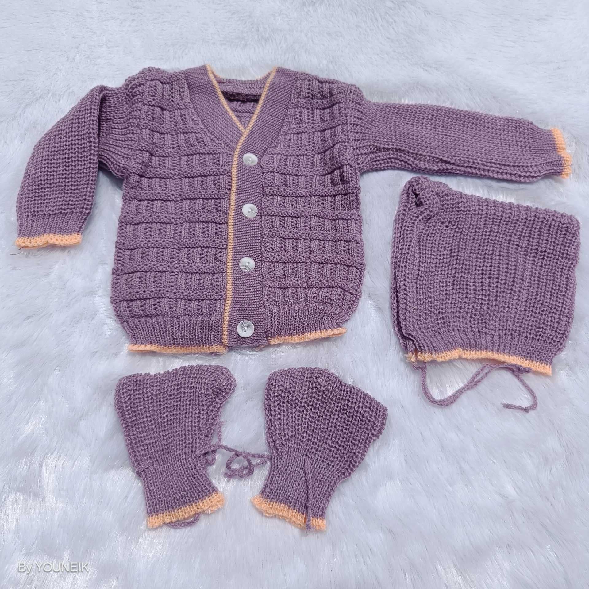 0-3m Woolen Sweater - Purple | Orange Border