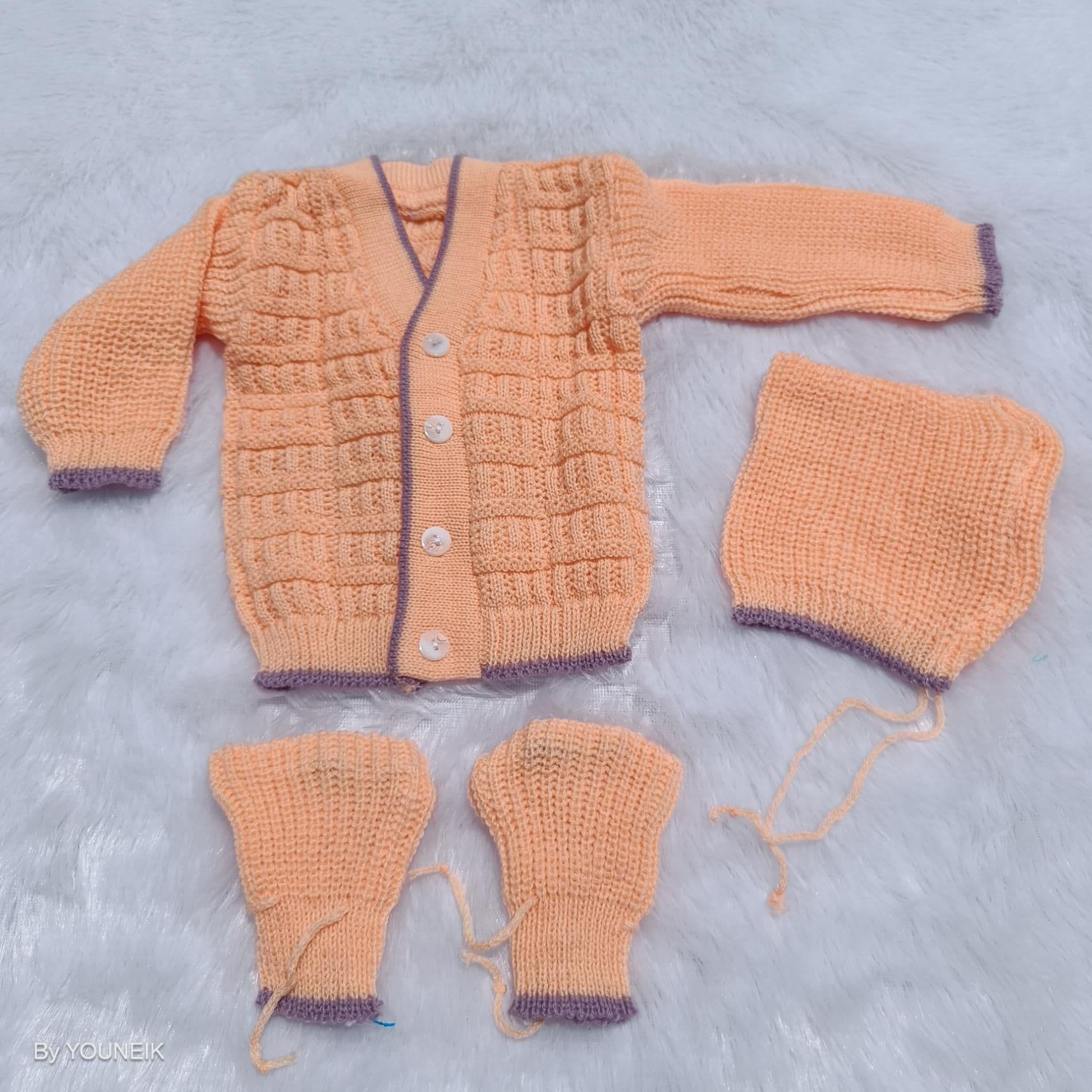 0-3m Woolen Sweater - Orange | Purple Border