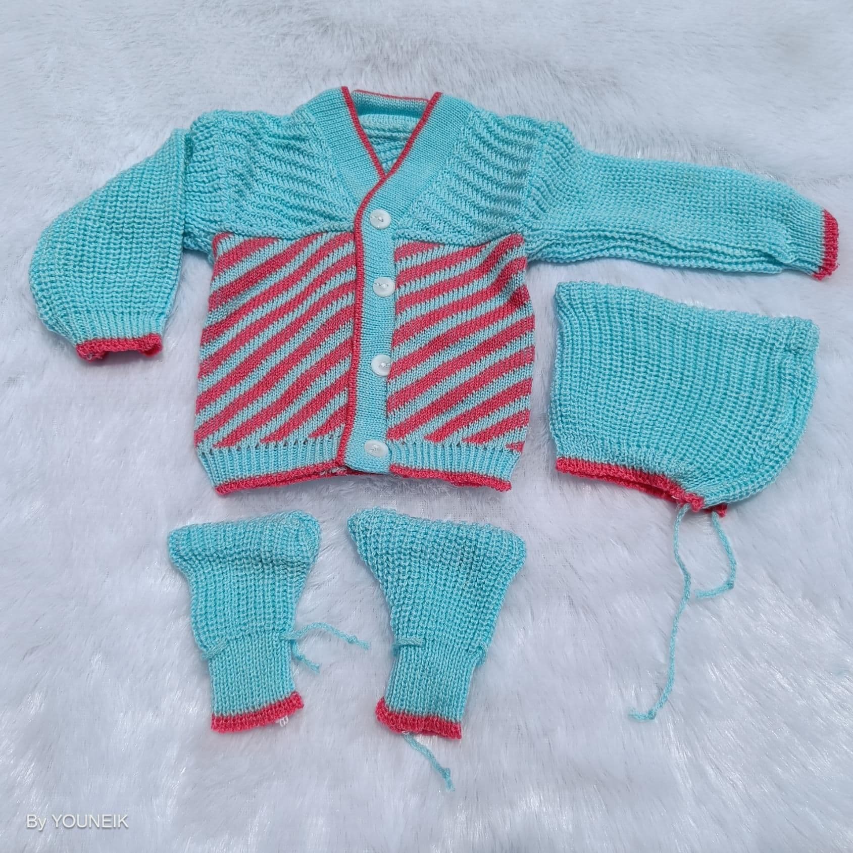 0-3m Woolen Sweater - Sky Blue | Pink Cross line